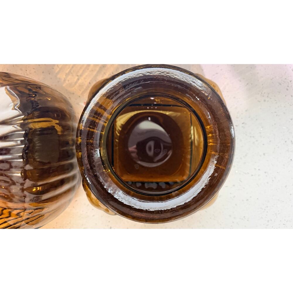 Set of 3 Artland Apothecary Amber Ribbed Jar Canister w/ Pewter Lids - Picture 3 of 8